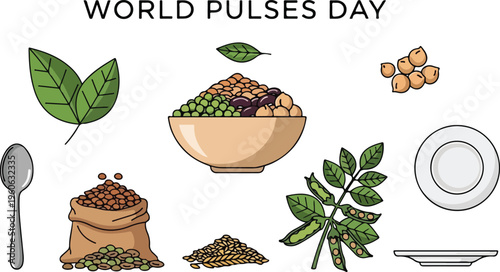 Celebrating World Pulses Day with a vibrant illustration of various legumes and ingredients
