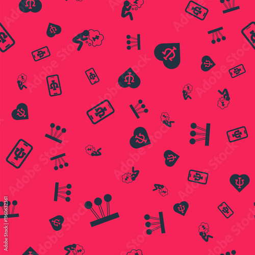 Set Pendulum, Man graves funeral sorrow, Psychologist online and Psychology, Psi on seamless pattern. Vector