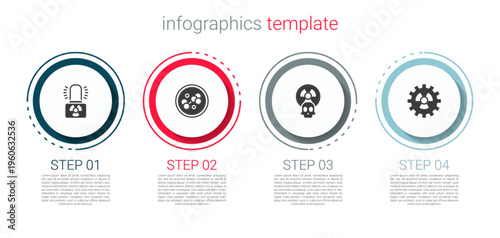 Set Radioactive warning lamp, Molecule, and . Business infographic template. Vector