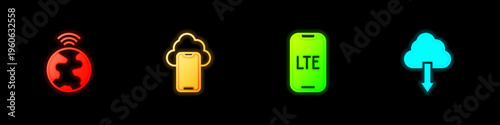 Set Global technology, Cloud data, LTE network and download icon. Vector
