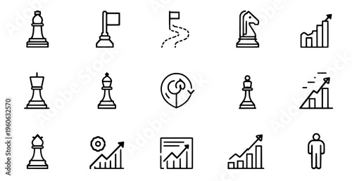 Collection of business strategy and chess icons