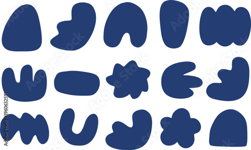 set random shape dark blue color hand drawn doodle illustration