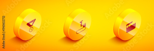 Set Isometric Medal, Swimmer diving into pool and Diving board or springboard icon. Vector