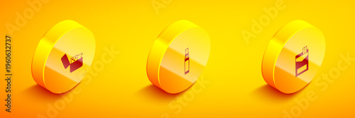 Set Isometric Lighter, Electronic cigarette and Cigarettes pack box icon. Vector