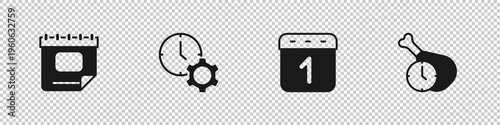 Set Calendar, Time management, and Food time icon. Vector