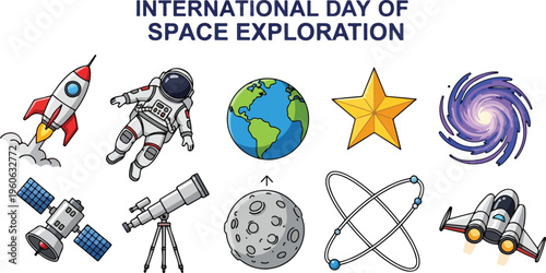 Celebrating International Day of Space Exploration with Rockets, Astronauts, and Celestial Bodies