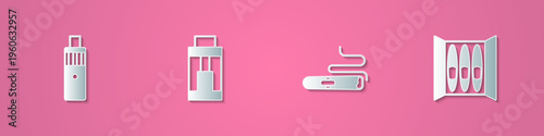 Set paper cut Vape mod device, Cigar and icon. Paper art style. Vector