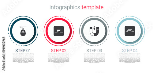 Set Computer mouse, Buzzer in electronic circuit, Magnet and Inductor. Business infographic template. Vector