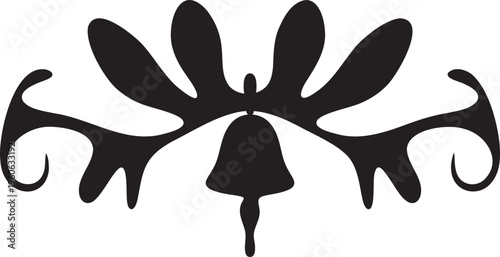 Black floral bell icon, decorative flower ornament, vector graphic element, elegant design symbol