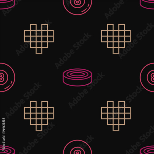 Set line Billiard pool snooker ball, Pixel hearts for game and Checker chips on seamless pattern. Vector