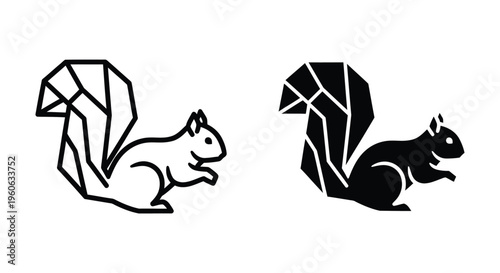 Geometric squirrel icon set, stylized vector illustration of a squirrel