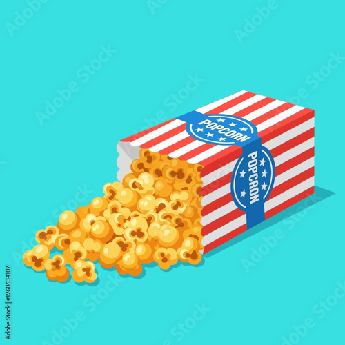 Spilled Popcorn Box - Movie Night Snack, Cinema Treat, American Style