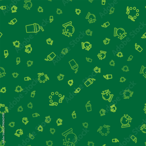 Set line Paper glass with water, Juggling ball and Magic on seamless pattern. Vector