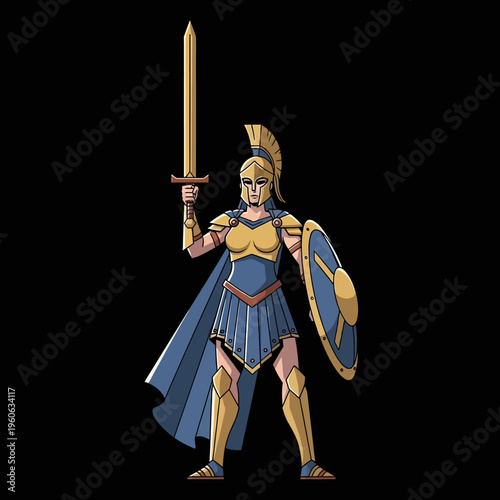 Warrior Woman Spartan Soldier with Sword and Shield, Ancient Greek Warrior