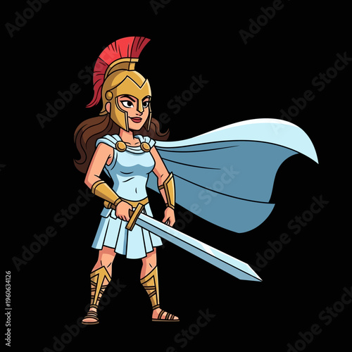 Warrior Woman with Sword and Shield, Ancient Greek Goddess Athena Inspired