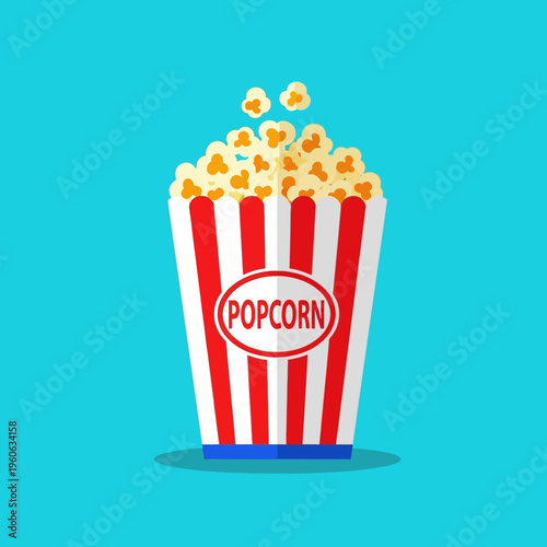 Classic Red and White Striped Popcorn Box Overflowing with Freshly Popped Corn