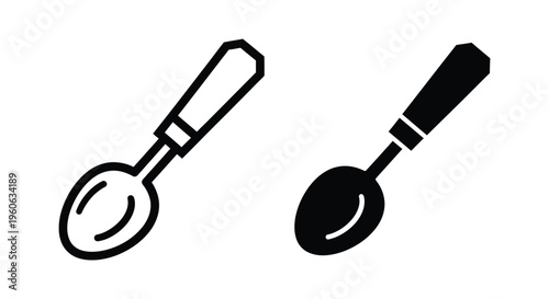 Set of spoon icons, outline and solid style, kitchen utensil vector illustration