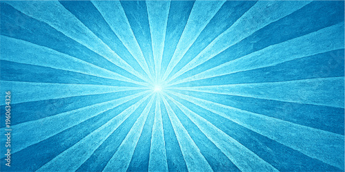 An abstract blue sunburst background design featuring radial light rays and a bright starburst beam illustration creates a glowing retro sky wallpaper texture