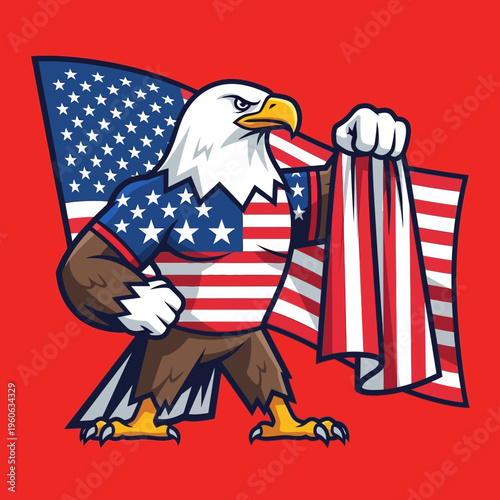 Patriotic Eagle Holding American Flag, Symbol of Freedom and USA Pride
