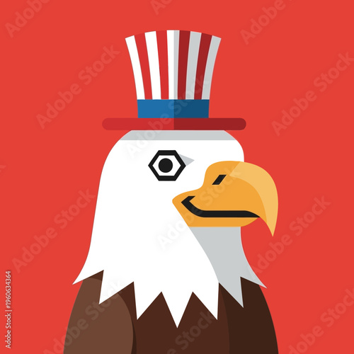 Patriotic Eagle Wearing Uncle Sam Hat - American Symbol of Freedom and Independence
