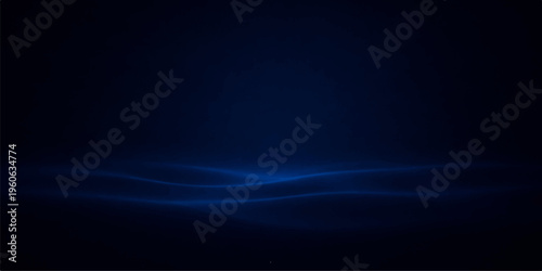 A dark blue abstract background features a digital motion design where a glowing light ray and fractal wave create an energetic laser beam loop of art