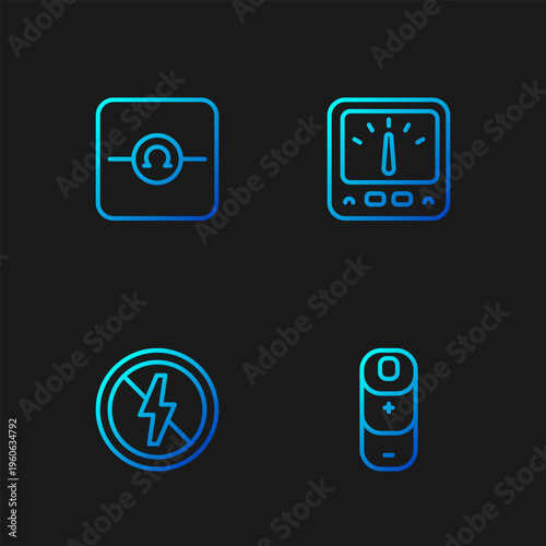 Set line Battery charge, No lightning, Ohmmeter and Ampere meter, multimeter. Gradient color icons. Vector