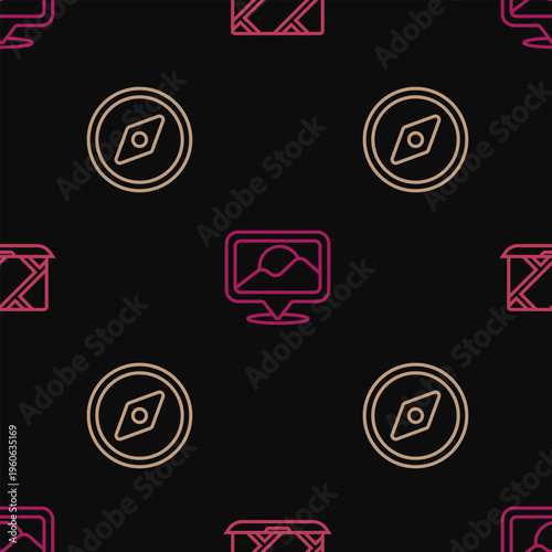 Set line City map navigation, Compass and Location on seamless pattern. Vector