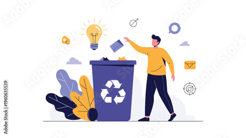 Man disposing of an envelope into a recycling bin to promote environmental sustainability and proper waste management practices.