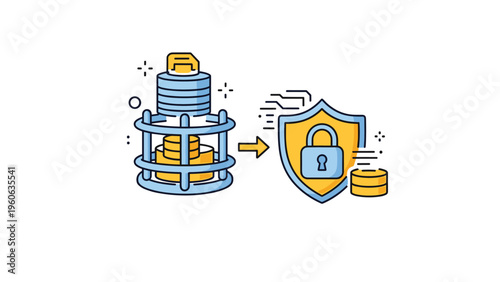 Security shield with a padlock protecting data storage icons to illustrate digital privacy and essential information safety.