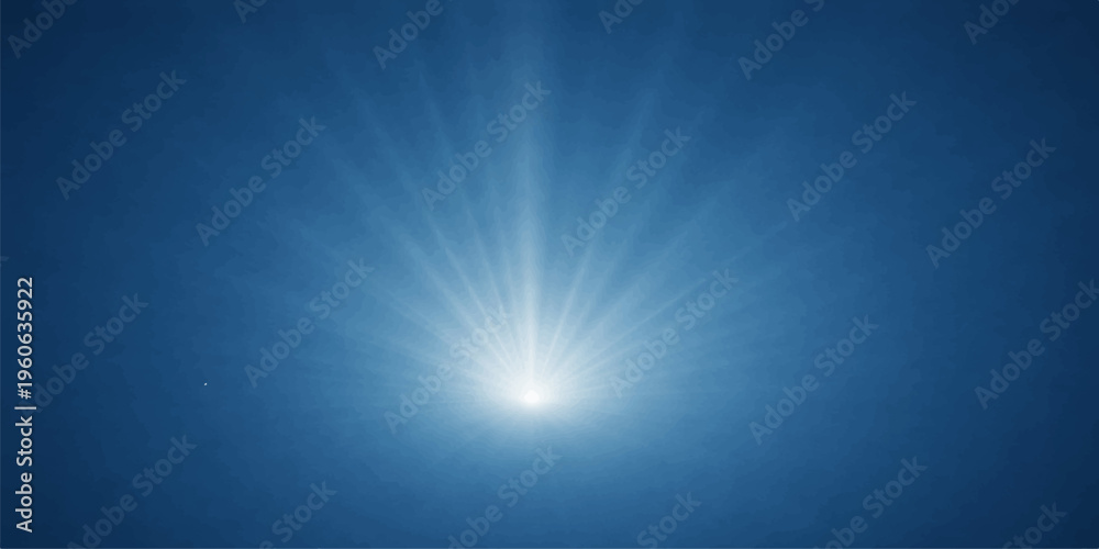 Fototapeta premium Bright sun rays burst through the clear blue sky in a glowing summer sunburst creating a natural light flare backdrop of pure sunshine energy