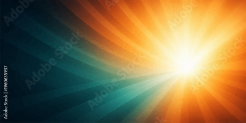 Abstract background vector illustration featuring a bright summer sun burst with orange and blue rays of light glowing over a sunny sky at sunrise