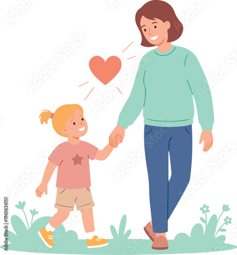 Woman and little girl holding hands.