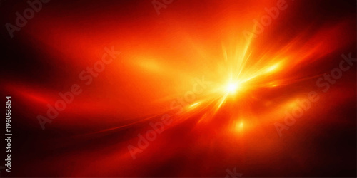 An abstract red and yellow background design features a glowing burst of energy and fire, creating a bright orange explosion texture with motion and light like a shining star or sun