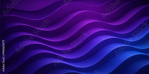 An abstract blue wave background features a soft flowing motion with a smooth satin texture and wavy purple light curves for a digital art wallpaper design