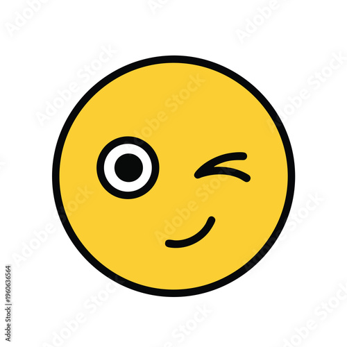 Yellow smiley face winking and smiling, with one open eye