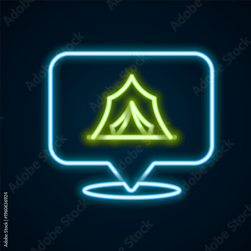 Glowing neon line Circus tent icon isolated on black background. Carnival camping tent. Amusement park. Colorful outline concept. Vector