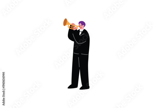 トランペットを吹く男性のイラスト