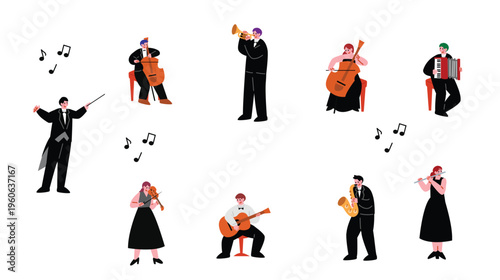 
楽器を演奏する人々のイラストセット