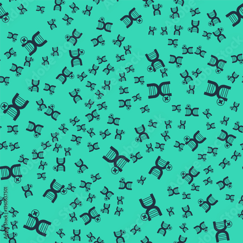 Black No GMO icon isolated seamless pattern on green background. Genetically modified organism acronym. Dna food modification. Vector