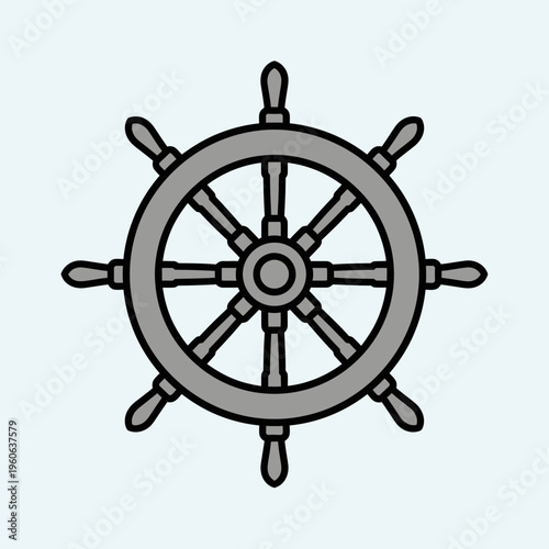 Nautical Ship Wheel Helm Steering Control on Light Blue Background
