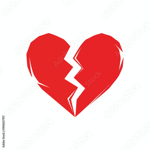 A bold red heart with a jagged white crack down its center