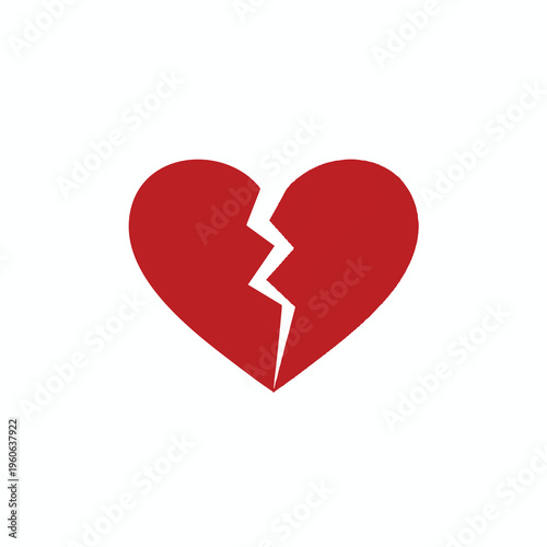 A solid red heart shape is fractured by a jagged white line down its center