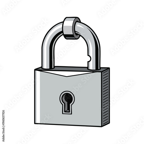Metallic padlock with a silver sheen and a dark keyhole against a white background