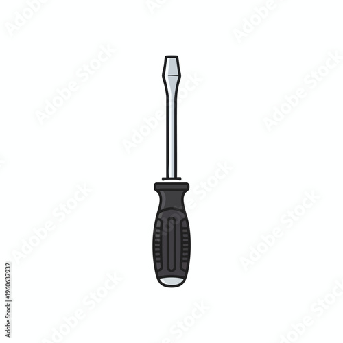 A simple, flat icon of a screwdriver with a black handle and metal shaft