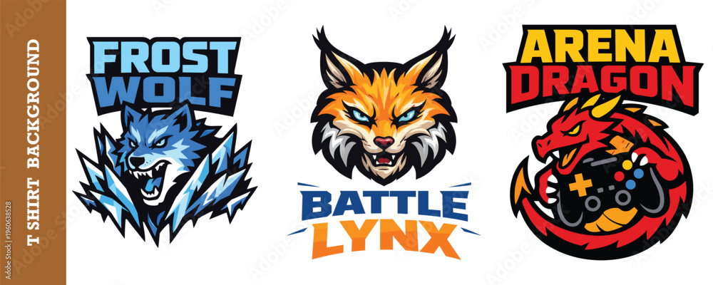 Fototapeta premium Frost wolf battle lynx and arena dragon esport mascot logos for gaming team branding design.