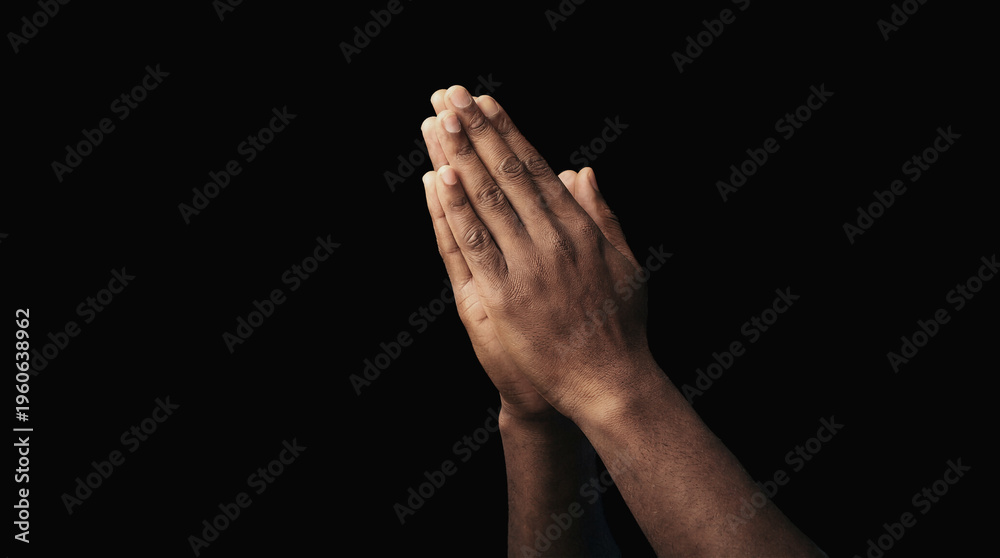 Fototapeta premium Praying Hands in Darkness with Copy Space, Faith and Spirituality Concept