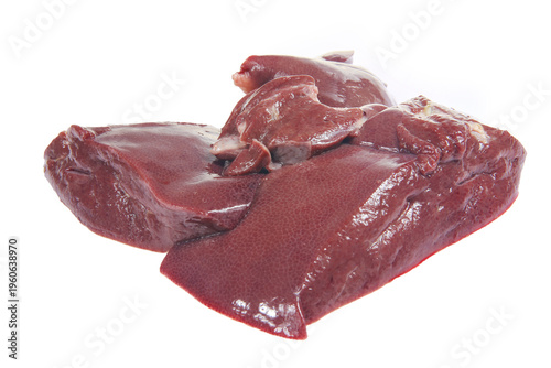 Pig liver on white background