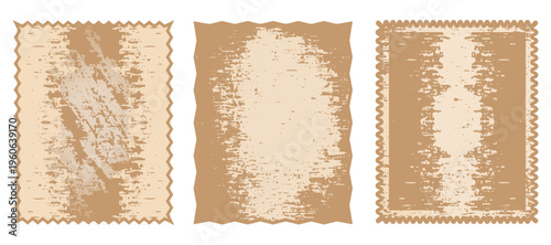 Old vintage paper paper background texture set with torn rough edges. Antique parchment isolated sheet