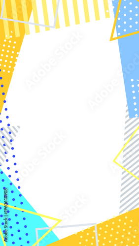 9:16縦型爽やかな幾何学フレーム。黄色と水色の明るい白背景素材。SNS・動画用。