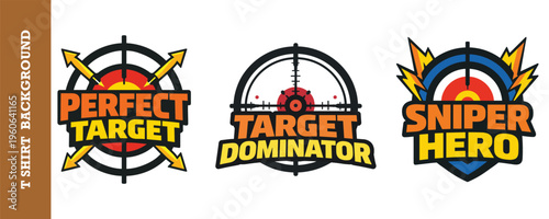 Perfect target emblem, target dominator design, sniper hero badge set.